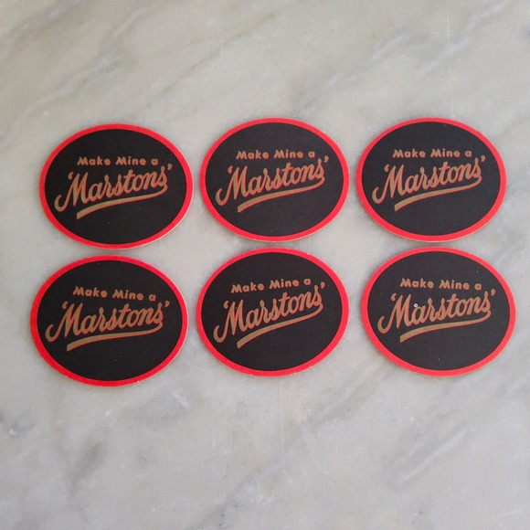 Vintage Marstons Beer Coasters Set of 6 Oval Retro Pub Bar Decor - Picture 2 of 3